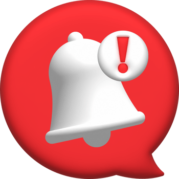 illustration 3D . Message button with notification bell. png