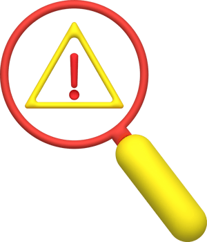 illustration 3D magnifying glass looking for warning png