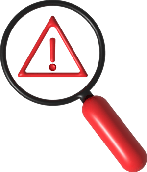 illustration 3D magnifying glass looking for warning png