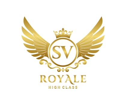 Golden Letter SV template logo Luxury gold letter with crown. Monogram alphabet . Beautiful royal initials letter. vector