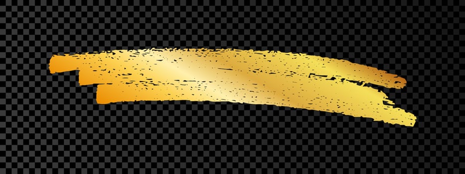 Gold paint brush smear stroke. Abstract gold glittering sketch scribble smear on dark vector
