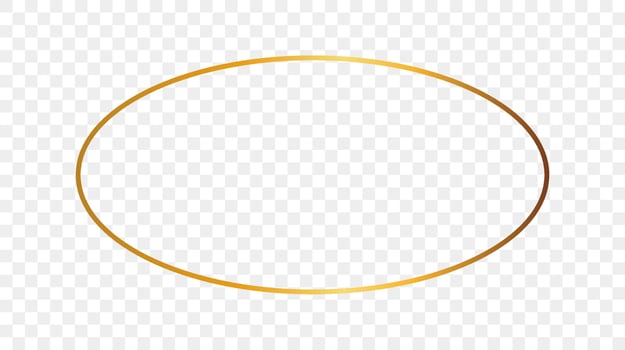 Gold glowing oval shape frame isolated on background. Shiny frame with glowing effects. Vector illustration.