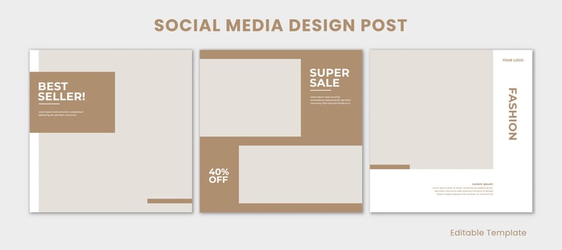 Set 3 of Editable Social Media Design Post Template with Minimalist Style. Suitable for Post, Sale Banner, Promotion, Ads, Advertising, Product Fashion, Beauty, Salon, Presentation vector