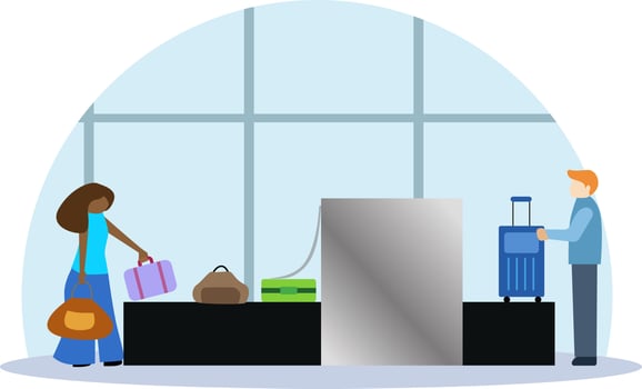 3D rendering of X-ray scanner at security checkpoint in airport. vector