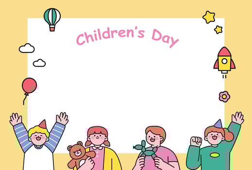 family month. children's day. Blank template for notes with happy kids characters. vector