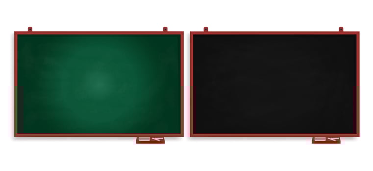 Realistic set of green chalkboard and black chalkboard vector illustration. Chalkboard wooden frame collection with chalk and eraser on white background