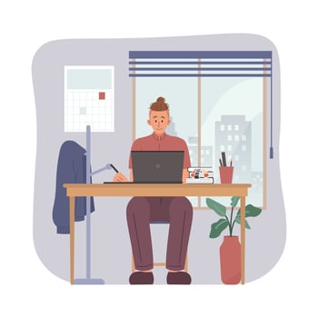Man working on laptop at office vector