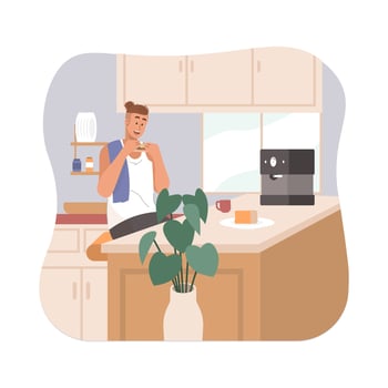 Man having breakfast at home vector