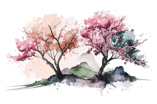 watercolor cherry blossom grove illustration design vector