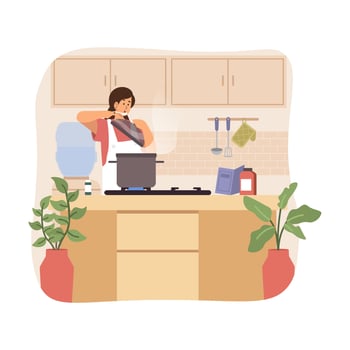Woman cooking in the kitchen vector