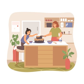 Mother and daughter cooking in the kitchen vector