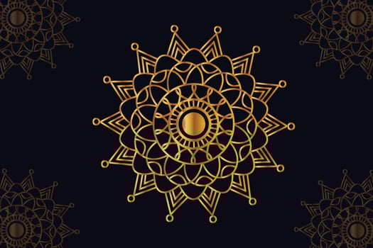 mandala vector design with black background. Seamless mandala pattern with black background. Golden mandala with black background