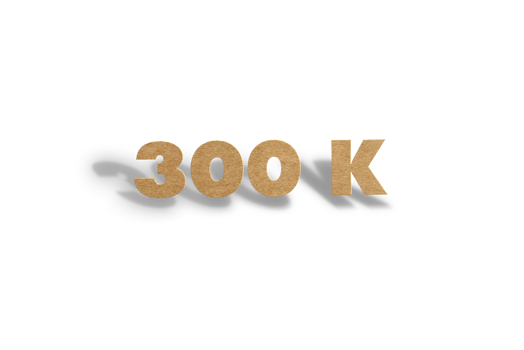 300 k subscribers celebration greeting Number with hard card cutted design png
