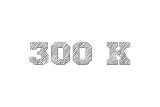 300 k subscribers celebration greeting Number with pencil sketch design png