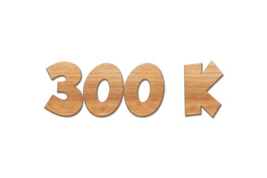300 k subscribers celebration greeting Number with oak wood design png