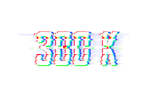 300 k subscribers celebration greeting Number with glitch design png