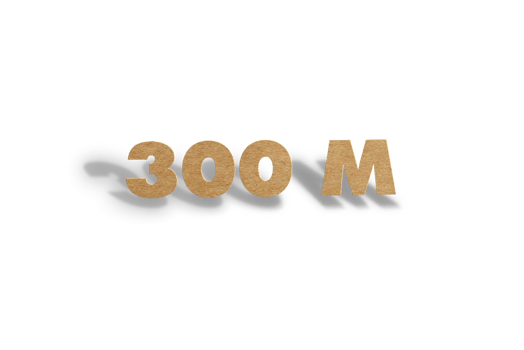 300 million subscribers celebration greeting Number with hard card cutted design png