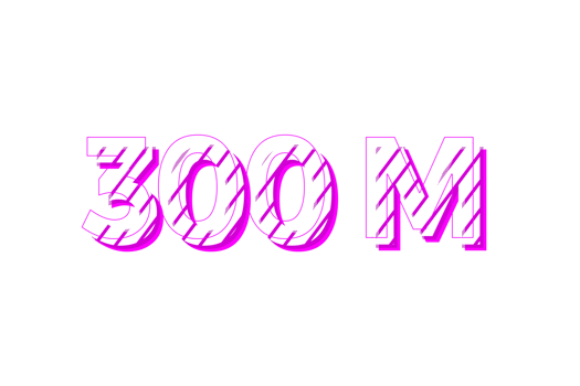 300 million subscribers celebration greeting Number with stripe design png