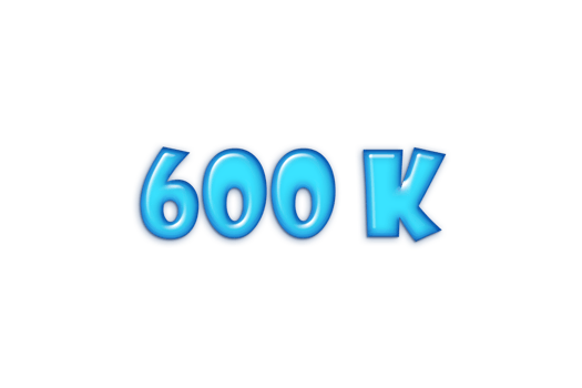 600 k subscribers celebration greeting Number with blue glossi design png