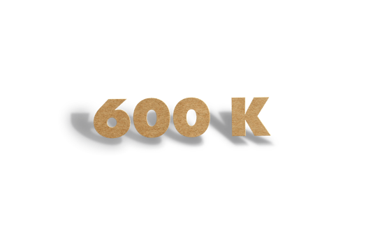 600 k subscribers celebration greeting Number with hard card cutted design png