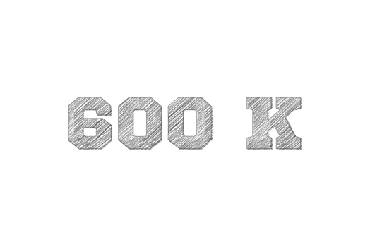 600 k subscribers celebration greeting Number with pencil sketch design png