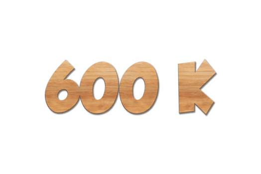 600 k subscribers celebration greeting Number with oak wood design png