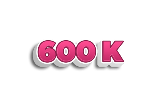 600 k subscribers celebration greeting Number with pink 3d design png