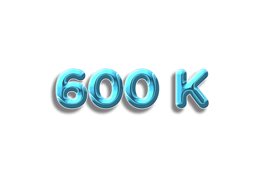 600 k subscribers celebration greeting Number with plastic design png
