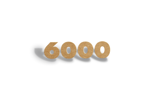 6000 subscribers celebration greeting Number with hard card cutted design png