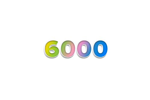 6000 subscribers celebration greeting Number with 3d extrude design png