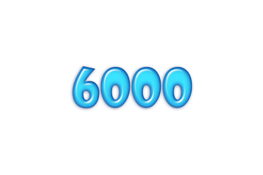 6000 subscribers celebration greeting Number with blue glossi design png