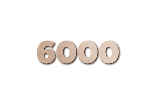 6000 subscribers celebration greeting Number with card board design png