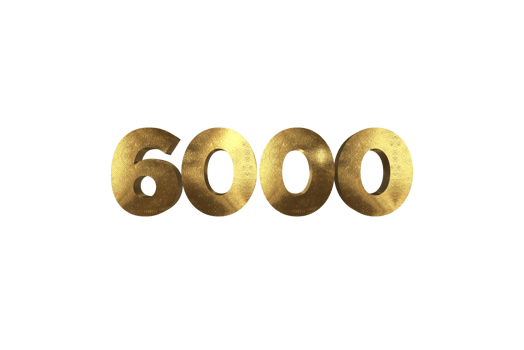 6000 subscribers celebration greeting Number with gold design png