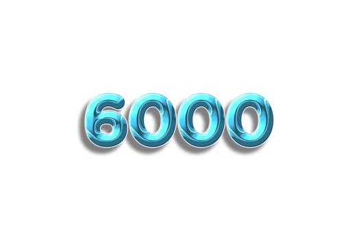 6000 subscribers celebration greeting Number with plastic design png