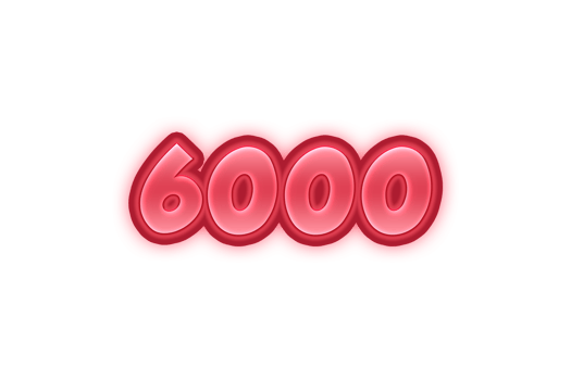 6000 subscribers celebration greeting Number with red embossed design png