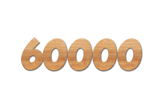 60000 subscribers celebration greeting Number with oak wood design png
