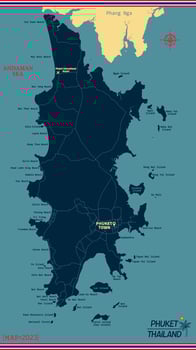 Phuket Thailand Travel vector illustration, scribble sketch Phuket island map.