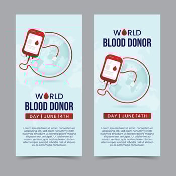 World blood donor day June 14th with blood bag and globe illustration vertical banner design vector