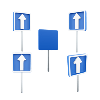 3d rendering one way road sign icon set. 3d render road sign different positions icon set. One way. png