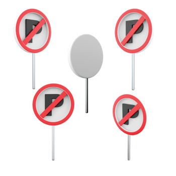 3d rendering parking ban road sign different positionc icon set. 3d render road sign concept icon set. Parking ban. png
