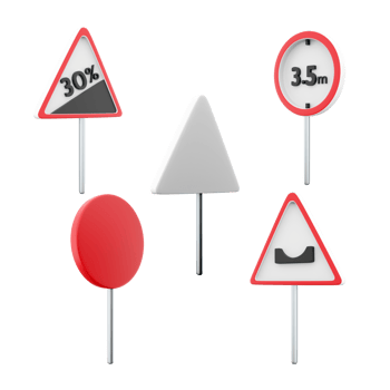 3d rendering steep climb 30 percent, prohibiting the passage of vehicles with a height of more than 3.5 meters, Hole in the road sign icon set. 3d render road sign concept icon set. png
