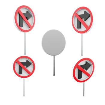 3d rendering Right turn prohibited road sign different positions icon set. 3d render road sign concept icon set. Right turn prohibited. png
