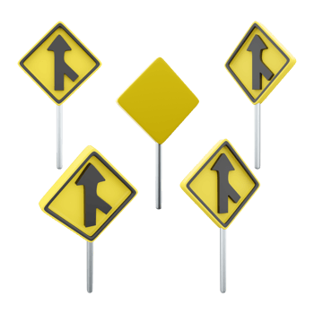 3d rendering Minor road junction road sign different positions icon set. 3d render road sign concept icon set. png