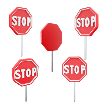 3d rendering Movement without stopping is prohibited road sign different positions icon set. 3d render road sign concept icon set. Stop png
