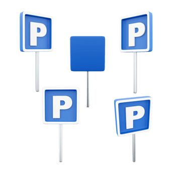 3d rendering Parking place spot road sign different positionc icon set. 3d render road sign concept icon set. Parking. png