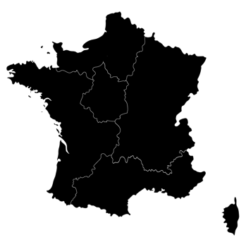 France map with high detail and black color of administrations regions png