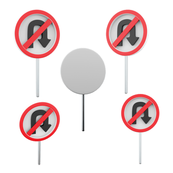 3d rendering No U turn road sign different positions icon set. 3d render road sign concept icon set. No U turn. png