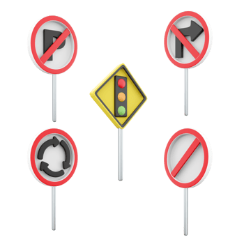 3d rendering no parking, parking ban, traffic light regulation, right turn prohibited, Roundabout road sign icon set. 3d render road sign concept icon set. png