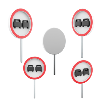 3d rendering No overtaking road sign different positions icon set. 3d render road sign concept icon set. No overtaking. png