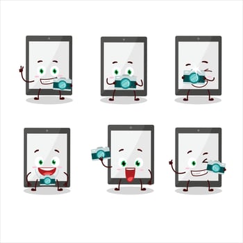Photographer profession emoticon with tablet cartoon character vector